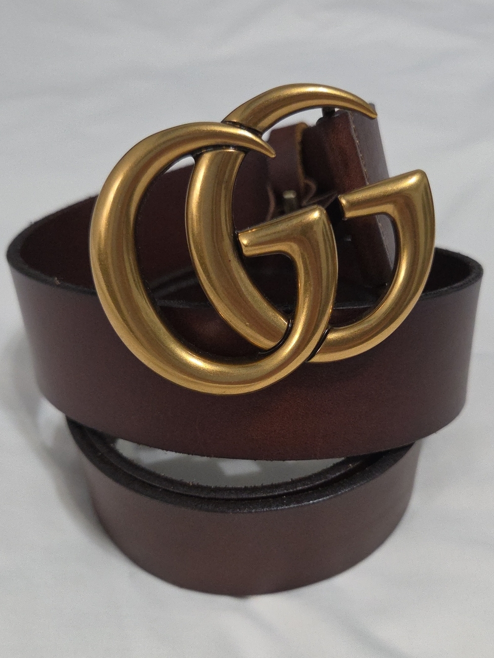 Gucci Brown Leather Belt with Gold Double G Buckle